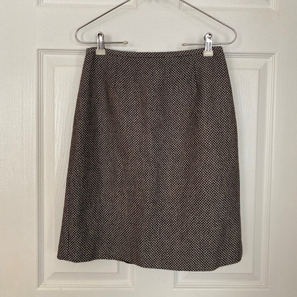 Wool Herringbone Pencil Skirt